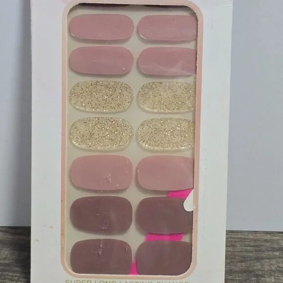 🖤 3/$12 Mauve, Purple and Gold Glitter Nail Polish Strips - No UV Brand New - Picture 3 of 3